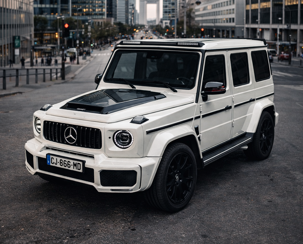  location de ce Mercedes Classe G blanc - Pour tournage et shooting photo